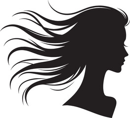 Woman's silhouette with flowing hair.