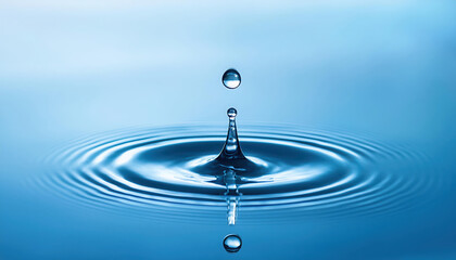 water droplet creating ripples in still water, symbolizing cause and effect with minimalistic composition
