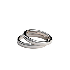 Two elegant silver rings intertwined, symbolizing unity and commitment, Isolated on white background.