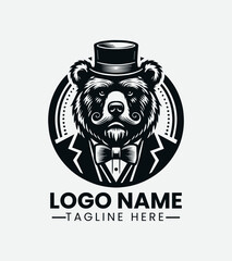 Gentleman Bear Logo Design, Sophisticated Bear Logo, Dapper Bear Mascot, Bearded Bear Logo, Forest Gentleman Logo