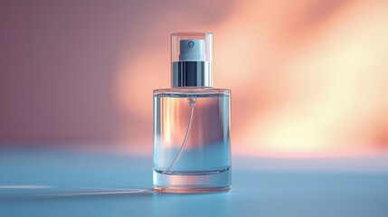 Bottle of perfume placed on a wooden table with soft lighting creating a warm ambiance
