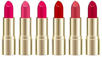 Obraz premium Seven shades of lipstick, beauty product, colorful makeup, isolated on white background, perfect for cosmetic ads