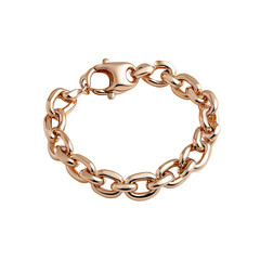 Obraz premium A shiny gold bracelet featuring interlocking links with a secure clasp, Isolated on white background.