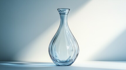 Transparent glass vase with a simple elegant design placed on a wooden table in natural lighting