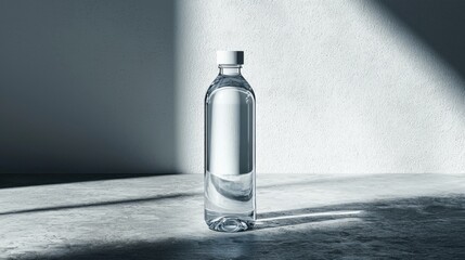 Bottle of water on a wooden table in a bright indoor setting with natural light