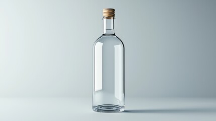 Bottle with cork stopper on top resting on a wooden surface in a well-lit environment