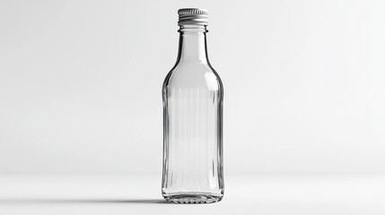 Glass bottle with a metal cap on a neutral background for packaging and beverage concepts