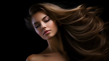Fototapeta premium Stunning Woman with Long Brown Hair Sensual Portrait Beauty Model