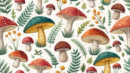 Hand-Painted Wild Mushroom Foraging: Autumn Forest Fungi Art Print