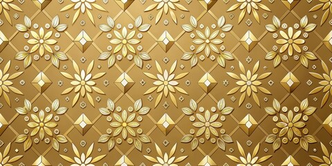 Elegant Gold Floral and Geometric Pattern Design with Embossed Texture and Subtle Shadows