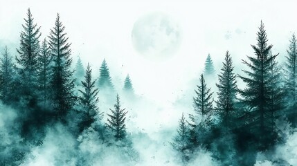 Serene teal forest bathed in soft moonlight glows mysteriously. AI Generated