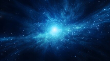 Abstract Cosmic Nebula Background Glowing Blue Starfield with Light Burst and Space Dust