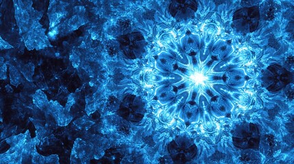 Glowing Blue Fractal Snowflake, Digital Art, Background, Design