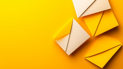 Yellow and beige envelopes on yellow background; communication, correspondence, message concept; suitable for marketing or website banners