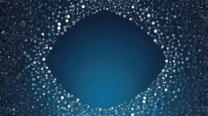 A vector abstract blue background with a circular geometric frame made of dots, particles, and molecular shapes. Perfect for technology, medical, business, and presentation designs.

