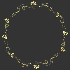 Round Gold Floral Frame, Vintage, Wedding Frame, Luxury Gold Border, Elegant Circle, Vector