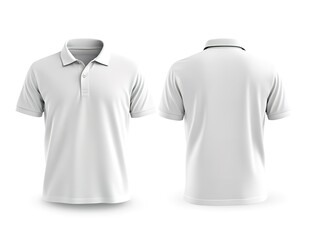 White polo shirt template with front and back views, isolated on a white background. This mockup is suitable for design use.