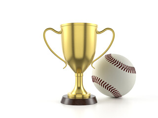 Trophy cup and baseball ball