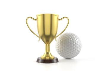Trophy cup and golf ball