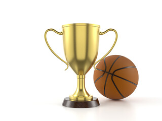 Trophy cup and basketball ball