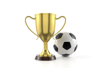 Trophy cup and soccer ball