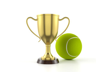 Trophy cup and tennis ball