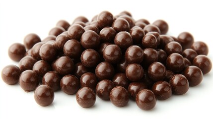Pile of chocolate balls on white background