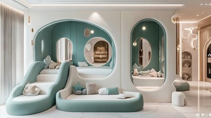 Minimalist kids' room with soft walls and erasable surfaces