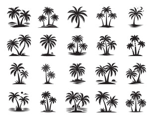 collection of black Silhouettes of Palm Trees and Tropical Landscapes