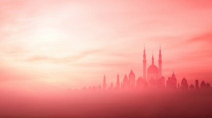 Fototapeta premium Abstract Background for Eid Ul Fitr Celebration with Soft Rose Tones and Silhouette Design
