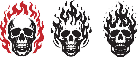 Flaming skulls in different styles.