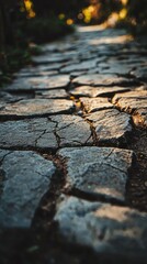 Textured Stone Pathway with Natural Light and Shadows at Sunset