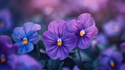 Obraz premium Vibrant Purple and Blue Pansies Close Up Spring Flowers Garden Blooms Nature Photography
