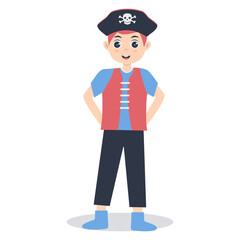 Cute Pirate Kid Illustration on White Background. Vector Cartoon Character.