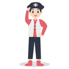 Cute Pirate Kid Illustration on White Background. Vector Cartoon Character.