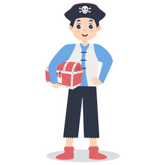 Cute Pirate Kid Illustration on White Background. Vector Cartoon Character.