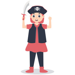 Cute Pirate Kid Illustration on White Background. Vector Cartoon Character.