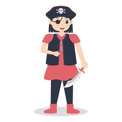 Cute Pirate Kid Illustration on White Background. Vector Cartoon Character.