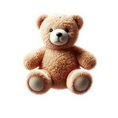 Obraz premium Cute and fluffy brown teddy bear isolated on a transparent background. This soft plush toy is perfect for children's designs, gift ideas, and toy-related projects. AI-generated image with detailed tex