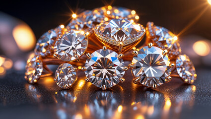 Fototapeta premium A luxurious collection of gold and diamond rings catches the light, sparkling with captivating brilliance.