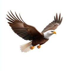 Fototapeta premium Majestic bald eagle in flight, wildlife, nature and freedom soaring through the sky powerful raptor bird photography