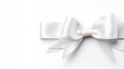 Elegant White Satin Ribbon Bow on White Background Perfect for Gift Wrapping Invitations and