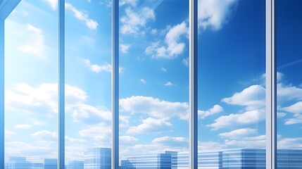 Modern Office Window View Blue Sky White Clouds Cityscape