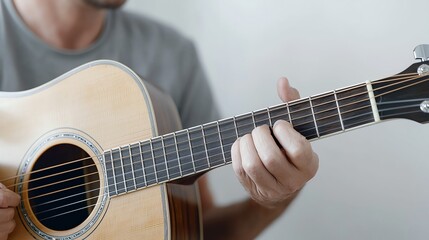 Close-up of a person playing an acoustic guitar, focusing on the strings and hands in action.