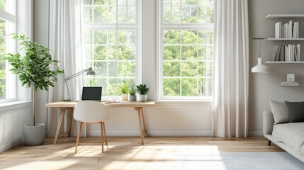 Fototapeta premium Study corner with adjustable furniture in a bright bedroom