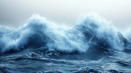 A dramatic display of powerful ocean waves crashing against each other.