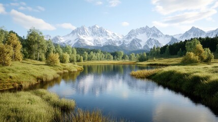 Beautiful river flowing through dense forest surrounded by lush greenery and natural wilderness