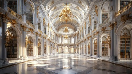 Majestic Grand Library Interior with Elegant Architectural Features