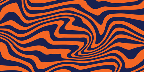 Abstract horizontal background with 2 color waves. Trendy vector illustration design in style retro 60s, 70s. Blue and orange.