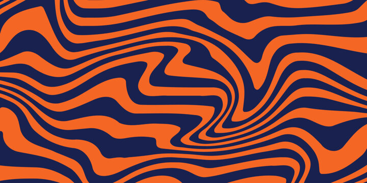 Abstract horizontal background with 2 color waves. Trendy vector illustration design in style retro 60s, 70s. Blue and orange.